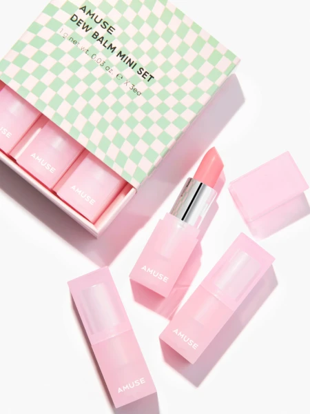 Набор миниатюр увлажняющих оттеночных бальзамов для губ AMUSE Dew Balm Mini Set