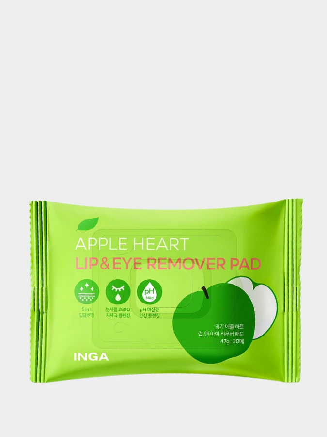Очищающие пэды-сердечки для снятия макияжа с экстрактом яблока INGA Apple Heart Lip&Eye Remover Pad