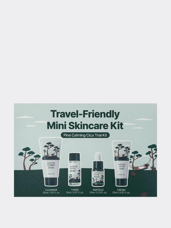 Дорожный набор для ухода за кожей с экстрактом сосны Round Lab Pine Calming Cica Trial Kit