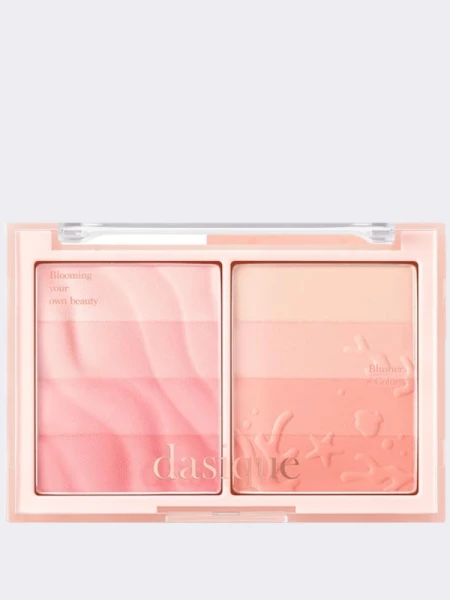 Двойная палетка спрессованных градиентных румян коралловых оттенках Dasique Blending Layer Cheek #01 Summer Coral Двойная палетка спрессованных градиентных румян коралловых оттенках Dasique Blending Layer Cheek #01 Summer Coral