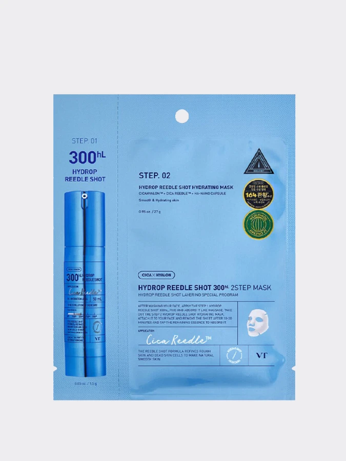 Усиленная двухступенчатая тканевая маска со спикулами и гиалуроновой кислотой VT Hydrop Reedle Shot 300hl 2 Step Mask