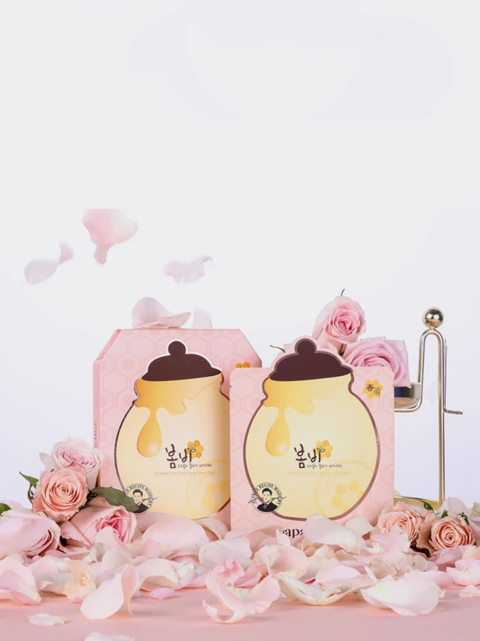 Увлажняющая тканевая маска для лица с экстрактом розы, мёдом и золотом Papa Recipe Bombee Rose Gold Honey Mask Pack