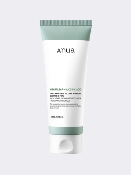 Успокаивающая пенка для умывания с янтарной кислотой ANUA Heartleaf Succinic Moisture Cleansing Foam Успокаивающая пенка для умывания с янтарной кислотой ANUA Heartleaf Succinic Moisture Cleansing Foam