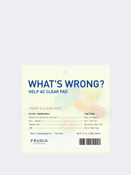Противовоспалительный тонер-пэд с экстрактом центеллы азиатской Frudia What's Wrong? Help Ac Clear Pad Противовоспалительный тонер-пэд с экстрактом центеллы азиатской Frudia What's Wrong? Help Ac Clear Pad