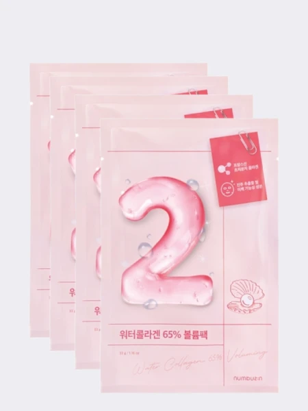 Набор укрепляющих тканевых масок для лица Numbuzin No.2 Water Collagen 65% Voluming Sheet Mask Set Набор укрепляющих тканевых масок для лица Numbuzin No.2 Water Collagen 65% Voluming Sheet Mask Set
