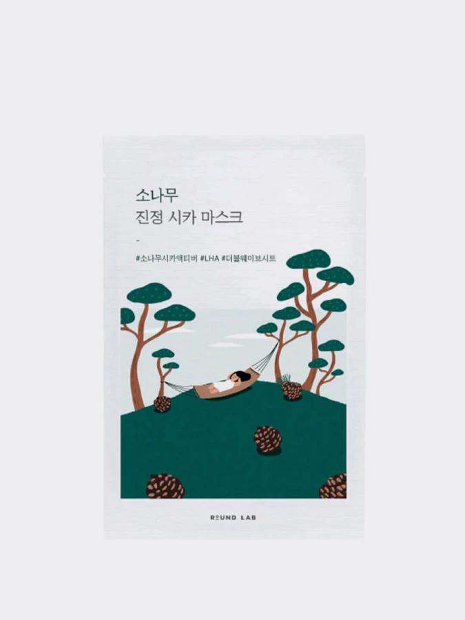 Противовоспалительная тканевая маска для лица с экстрактом сосны и центеллы Round Lab Pine Calming Cica Mask
