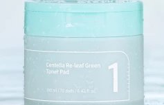 Успокаивающие тонер-пэды для лица с экстрактом центеллы Numbuzin No.1 Centella Re-Leaf Green Toner Pad