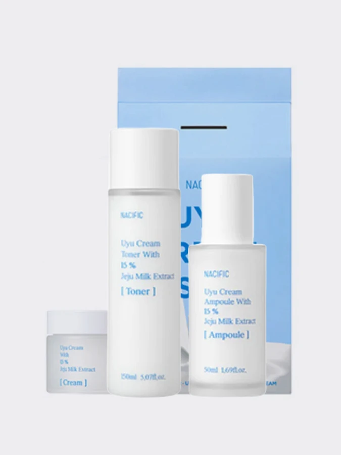 Набор увлажняющих уходовых средств для кожи лица с молочными протеинами Nacific UYU Cream Set