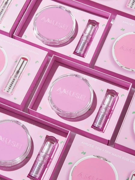 Набор: Тональный кушон с влажным финишем + оттеночный бальзам для губ AMUSE Dew x Dew Mauve Rose Limited Edition