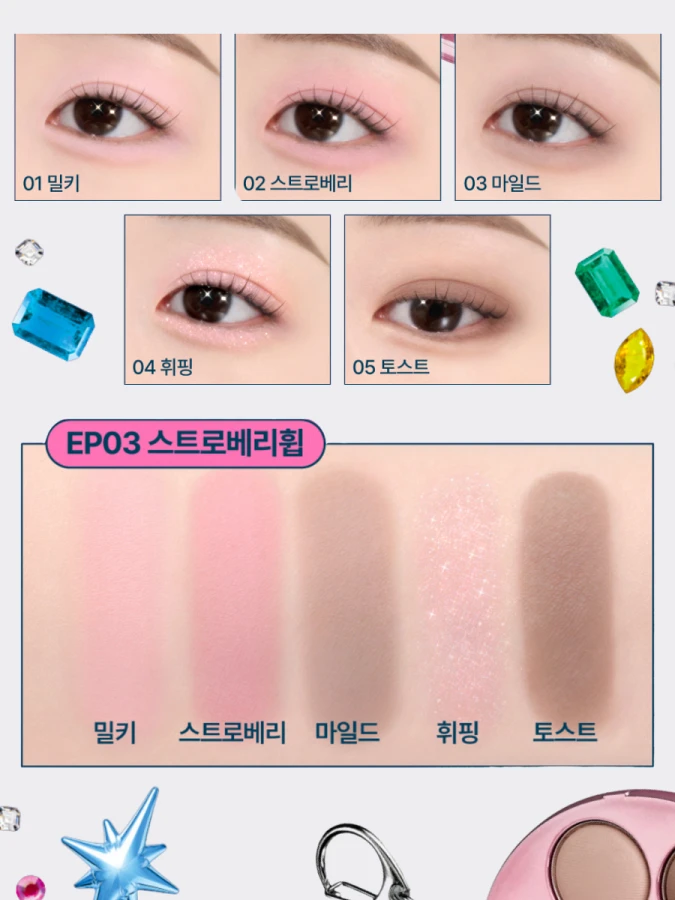 Компактная палетка теней в формате брелка fwee Pocket Eye Palette EP03 Strawberry Whip