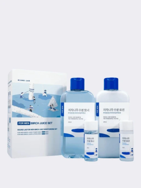 Успокаивающий набор по уходу за кожей для мужчин с берёзовым соком Round Lab For Men Birch Juice Moisturizing Toner & Lotion Set