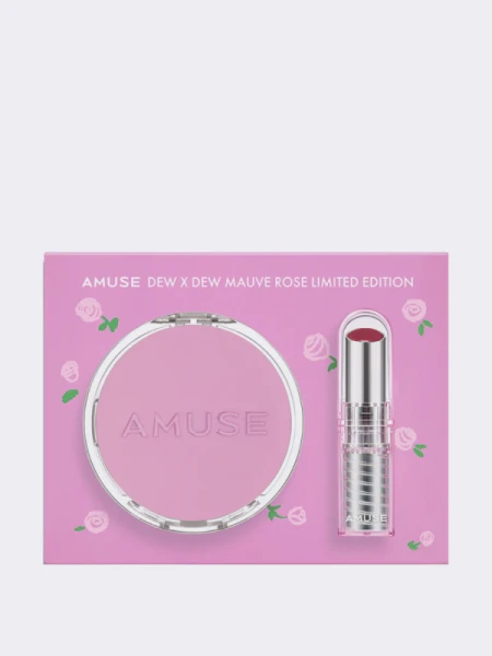 Набор: Тональный кушон с влажным финишем + оттеночный бальзам для губ AMUSE Dew x Dew Mauve Rose Limited Edition Набор: Тональный кушон с влажным финишем + оттеночный бальзам для губ AMUSE Dew x Dew Mauve Rose Limited Edition