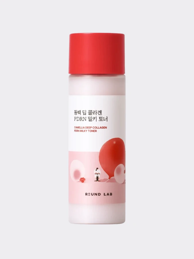 Молочный тонер с экстрактом камелии и ПДРН Round Lab Camellia Deep Collagen Milky PDRN Toner