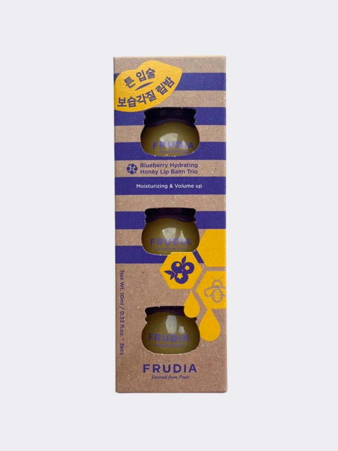 Увлажняющий бальзам для губ с черникой Подарочный набор Трио Frudia Blueberry Hydrating Honey Lip Balm Trio