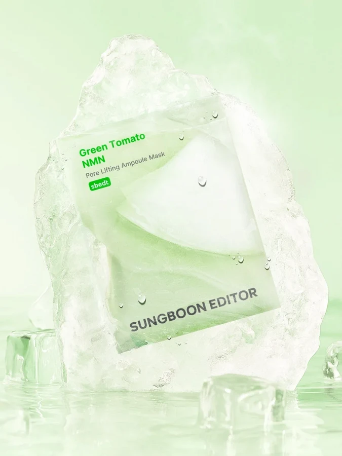 Тканевая маска для сужения пор с экстрактом томата Sungboon Editor Green Tomato NMN Pore Lifting Ampoule Mask
