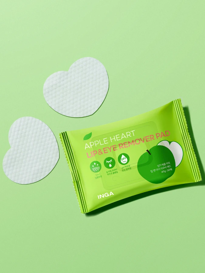 Очищающие пэды-сердечки для снятия макияжа с экстрактом яблока INGA Apple Heart Lip&Eye Remover Pad