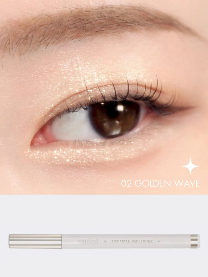 Сияющая подводка для век в золотом оттенке rom&nd Twinkle Pen Liner 02 Golden Wave