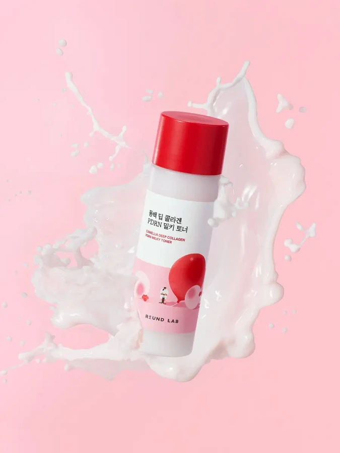 Молочный тонер с экстрактом камелии и ПДРН Round Lab Camellia Deep Collagen Milky PDRN Toner