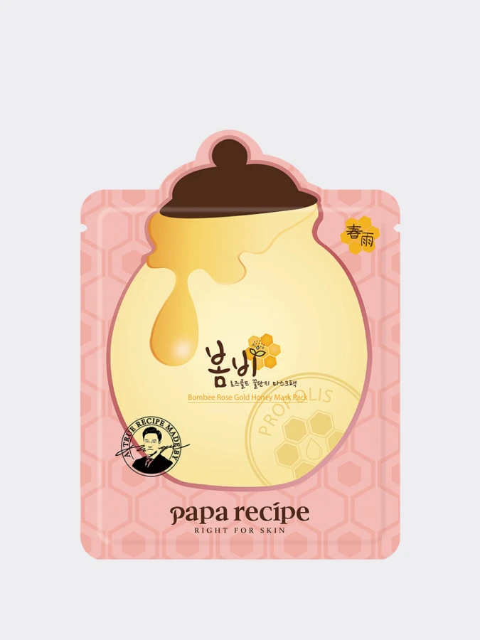 Увлажняющая тканевая маска для лица с экстрактом розы, мёдом и золотом Papa Recipe Bombee Rose Gold Honey Mask Pack