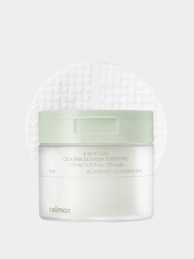 Успокаивающие тонер-диски с экстрактом центеллы азиатской Celimax Ji Woo Gae Cica BHA Blemish Toner Pad