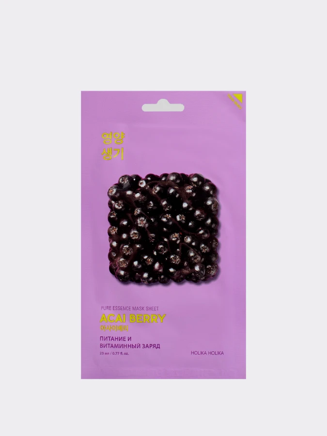 Витаминизирующая тканевая маска для лица с экстрактом ягод асаи Holika Holika Pure Essence Mask Sheet Acai Berry