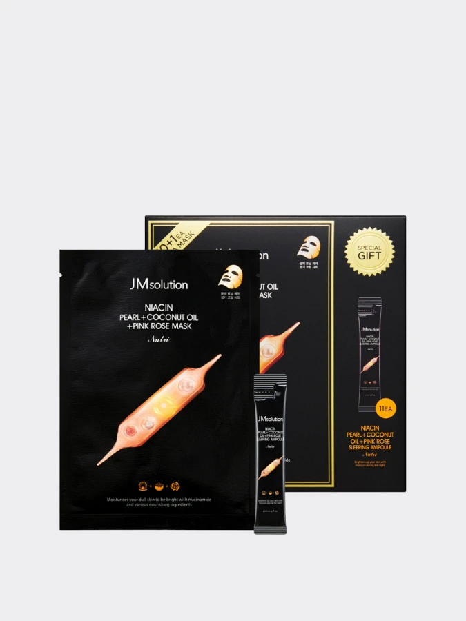 Набор питательных тканевых масок и ампул JMsolution Niacin Pearl Coconut Oil Pink Rose
