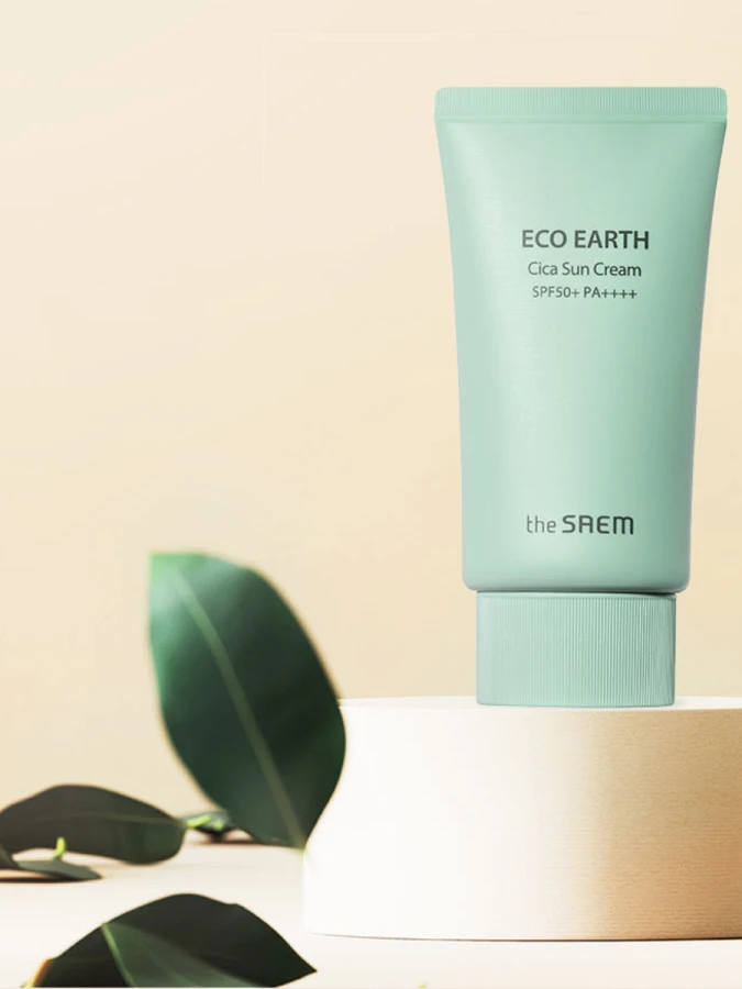 Солнцезащитный крем с экстрактом центеллы для чувствительной кожи The Saem Eco Earth Cica Sun Cream SPF50+ PA++++