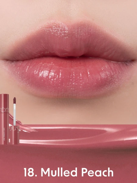 Сочный глянцевый тинт для губ в приглушённом персиковом оттенке rom&nd Juicy Lasting Tint 18 Mulled Peach
