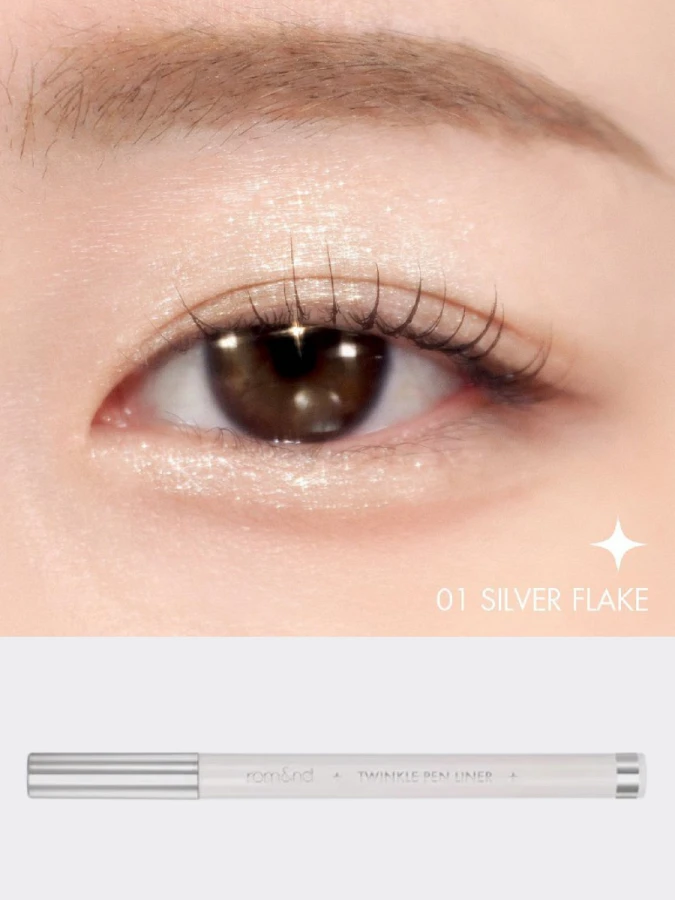 Сияющая подводка для век в серебряном оттенке rom&nd Twinkle Pen Liner 01 Silver Flake