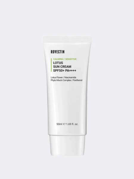 Успокаивающий солнцезащитный крем ROVECTIN Calming Lotus Sun Cream SPF+ PA++++ Успокаивающий солнцезащитный крем ROVECTIN Calming Lotus Sun Cream SPF+ PA++++