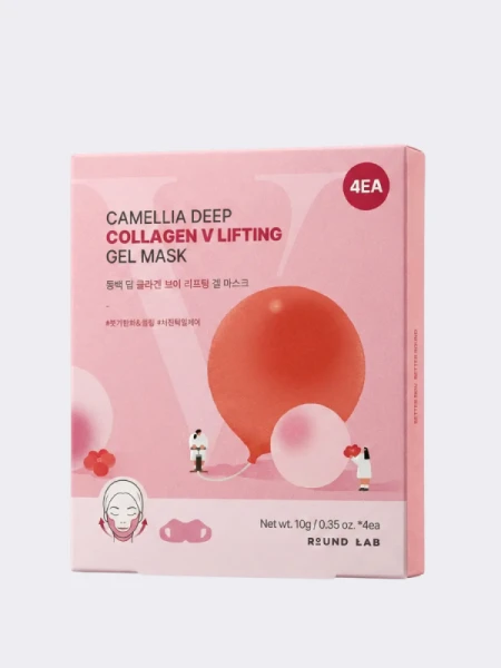Набор лифтинг-масок для овала лица с экстрактом камелии и коллагеном Round Lab Camellia Deep Collagen V Lifting Gel Mask
