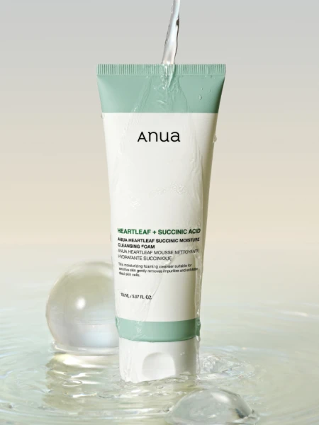 Успокаивающая пенка для умывания с янтарной кислотой ANUA Heartleaf Succinic Moisture Cleansing Foam Успокаивающая пенка для умывания с янтарной кислотой ANUA Heartleaf Succinic Moisture Cleansing Foam