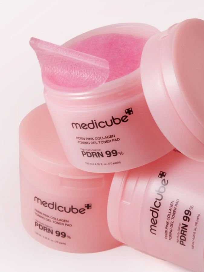 Укрепляющие гелевые тонер-диски с коллагеном и ПДРН Medicube PDRN Pink Collagen Toning Gel Toner Pad
