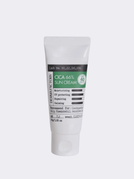 Солнцезащитный крем с экстрактом центеллы Derma Factory Cica 66% Sun Cream SPF40 PA+++ Солнцезащитный крем с экстрактом центеллы Derma Factory Cica 66% Sun Cream SPF40 PA+++