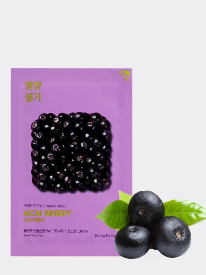 Витаминизирующая тканевая маска для лица с экстрактом ягод асаи Holika Holika Pure Essence Mask Sheet Acai Berry