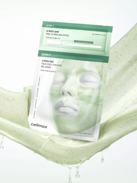 Двухступенчатая гидрогелевая маска с экстрактом центеллы Celimax Ji Woo Gae Cica PHA Peel 2-step Gel Mask
