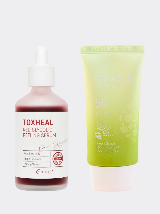 Набор бестселлеров: Пилинг Toxheal и Солнцезащитный крем SPF50+PA++++ Frudia Набор бестселлеров: Пилинг Toxheal и Солнцезащитный крем SPF50+PA++++ Frudia