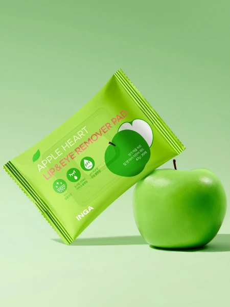 Очищающие пэды-сердечки для снятия макияжа с экстрактом яблока INGA Apple Heart Lip&Eye Remover Pad