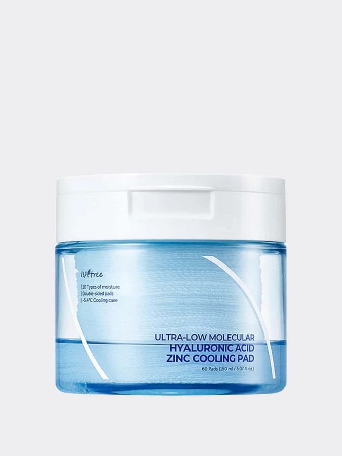 Успокаивающие тонер-пэды с гиалуроновой кислотой и цинком Isntree Ultra-Low Molecular Hyaluronic Acid Zinc Cooling Pad