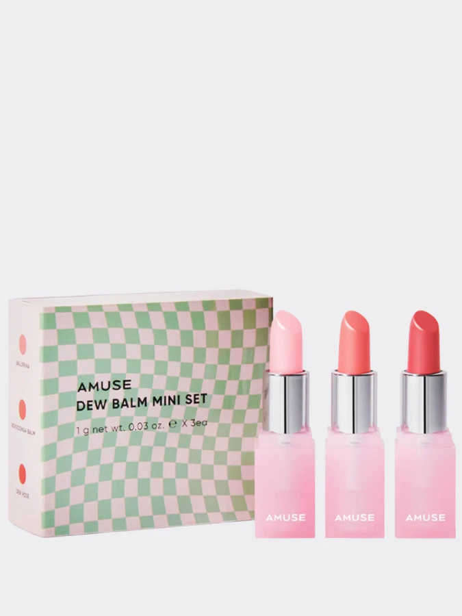 Набор миниатюр увлажняющих оттеночных бальзамов для губ AMUSE Dew Balm Mini Set