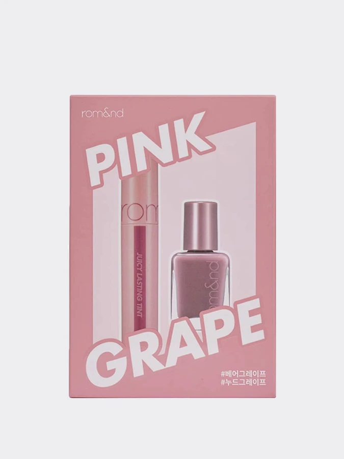 Набор для ногтей и губ в оттенке виноградной кожуры rom&nd Juicy Lasting Tint & Mood Pebble Nail Set 01 Pink Grape