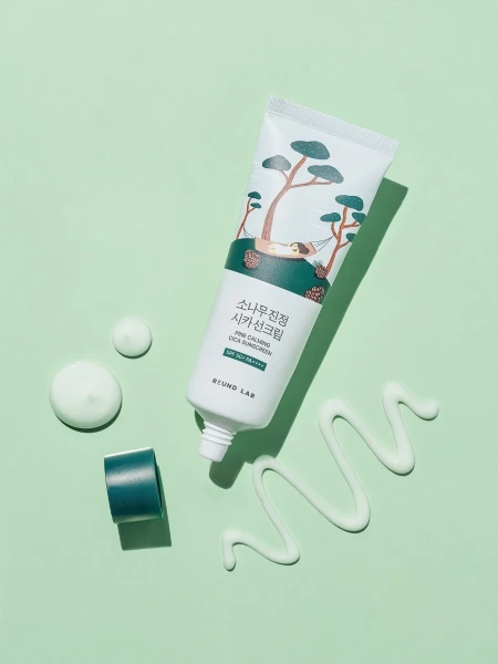 Успокаивающий солнцезащитный крем с экстрактом сосны и центеллы Round Lab Pine Calming Cica Sunscreen SPF50+ PA++++