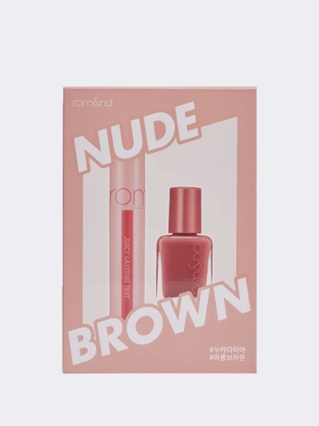 Набор для ногтей и губ в нюдовом оттенке rom&nd Juicy Lasting Tint & Mood Pebble Nail Set 02 Nude Brown Набор для ногтей и губ в нюдовом оттенке rom&nd Juicy Lasting Tint & Mood Pebble Nail Set 02 Nude Brown