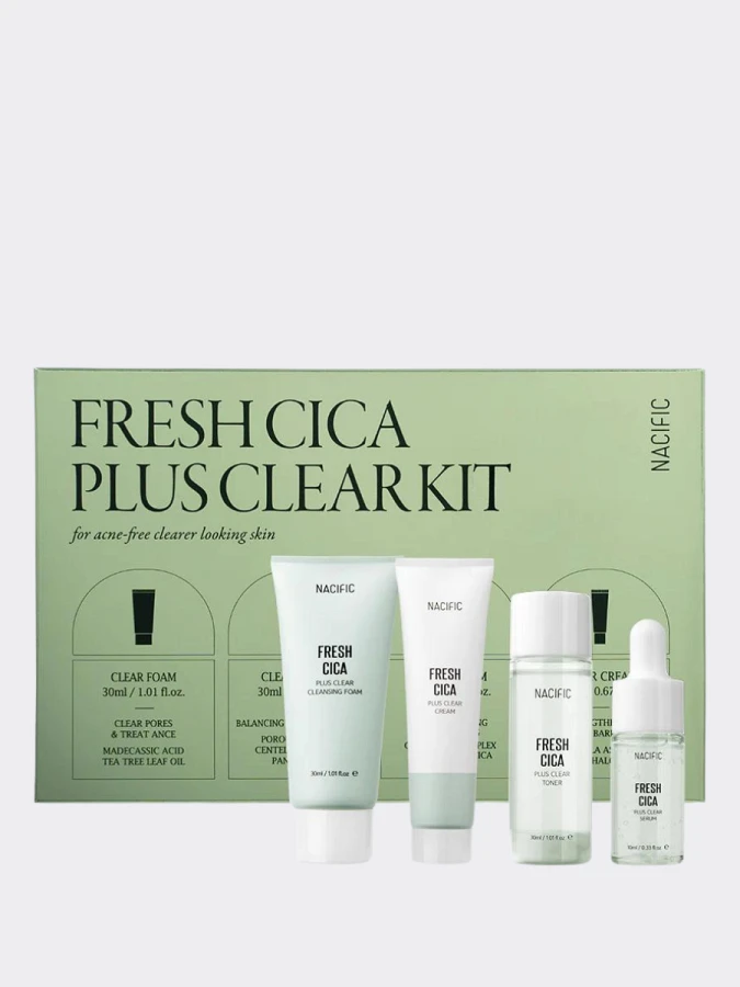 Набор успокаивающий миниатюр для лица с экстрактом центеллы Nacific Fresh Cica Plus Clear Kit