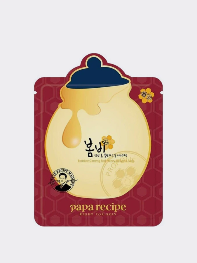 Питательная тканевая маска с экстрактом красного женьшеня Papa Recipe Bombee Ginseng Red Honey Oil Mask Pack