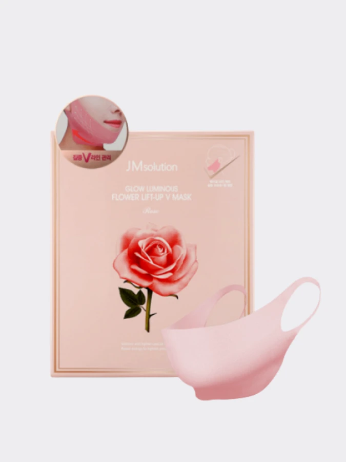 Маска-бандаж для овала лица с экстрактом дамасской розы JMsolution Glow Luminous Flower Lift-Up V Mask Rose