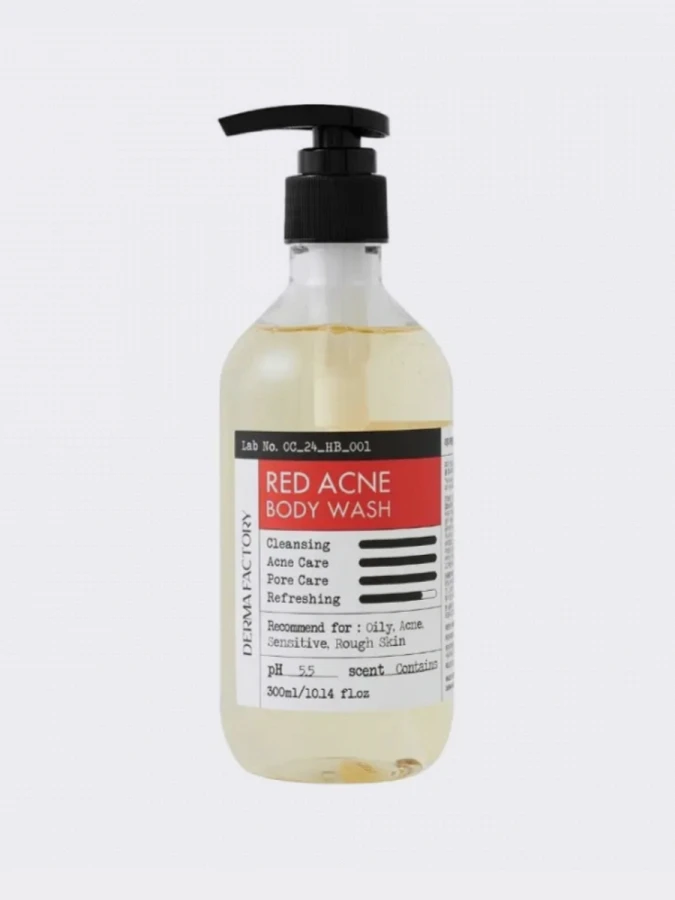 Парфюмированный успокаивающий гель для душа с салициловой кислотой Derma Factory Red Acne Body Wash