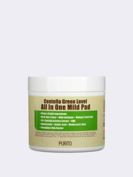 Увлажняющие отшелушивающие пэды с центеллой PURITO Centella Green Level All In One Mild Pad