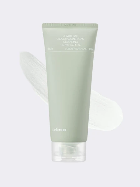 Успокаивающая пенка для умывания с экстрактом центеллы Celimax Ji Woo Gae Cica BHA Acne Foam Cleansing