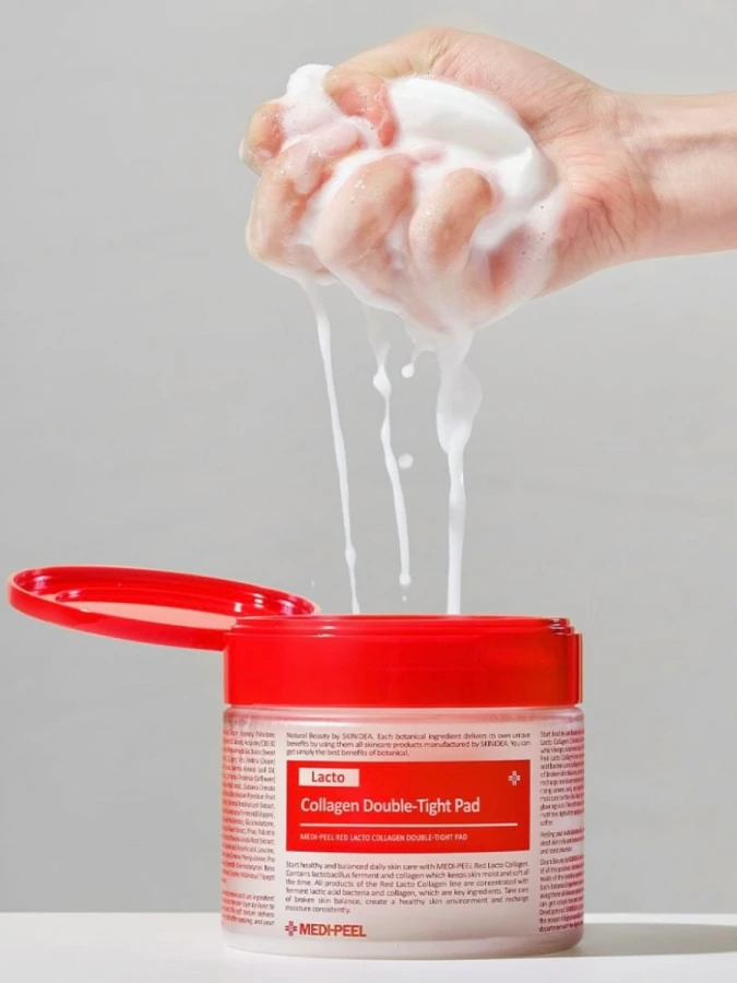 Отшелушивающие пэды с лактобактериями и коллагеном MEDI-PEEL Red Lacto Collagen Double-Tight Pad Отшелушивающие пэды с лактобактериями и коллагеном MEDI-PEEL Red Lacto Collagen Double-Tight Pad